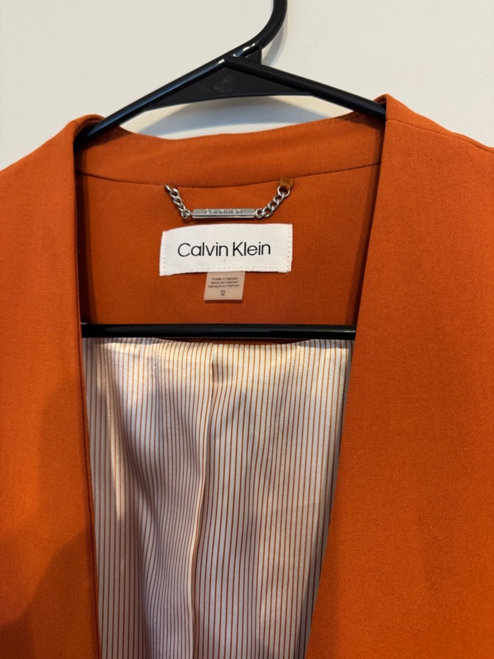Calvin Klein Longline Orange Open Front Blazer size 12 - Picture 3 of 5